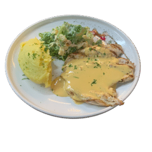 Pollo a la  suiza puré de papá y  ensalada César